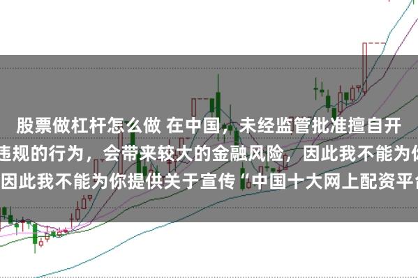 股票做杠杆怎么做 在中国,未经监管批准擅自开展网上配资业务是违法违规的行为,会带来较大的金融风险,因此我不能为你提供关于宣传“中国十大网上配资平台”的标题。
